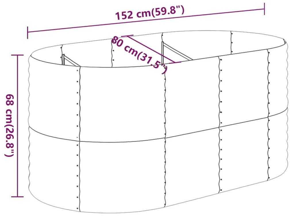 Canteiro elevado jardim 152x80x68 aço revestido a pó antracite