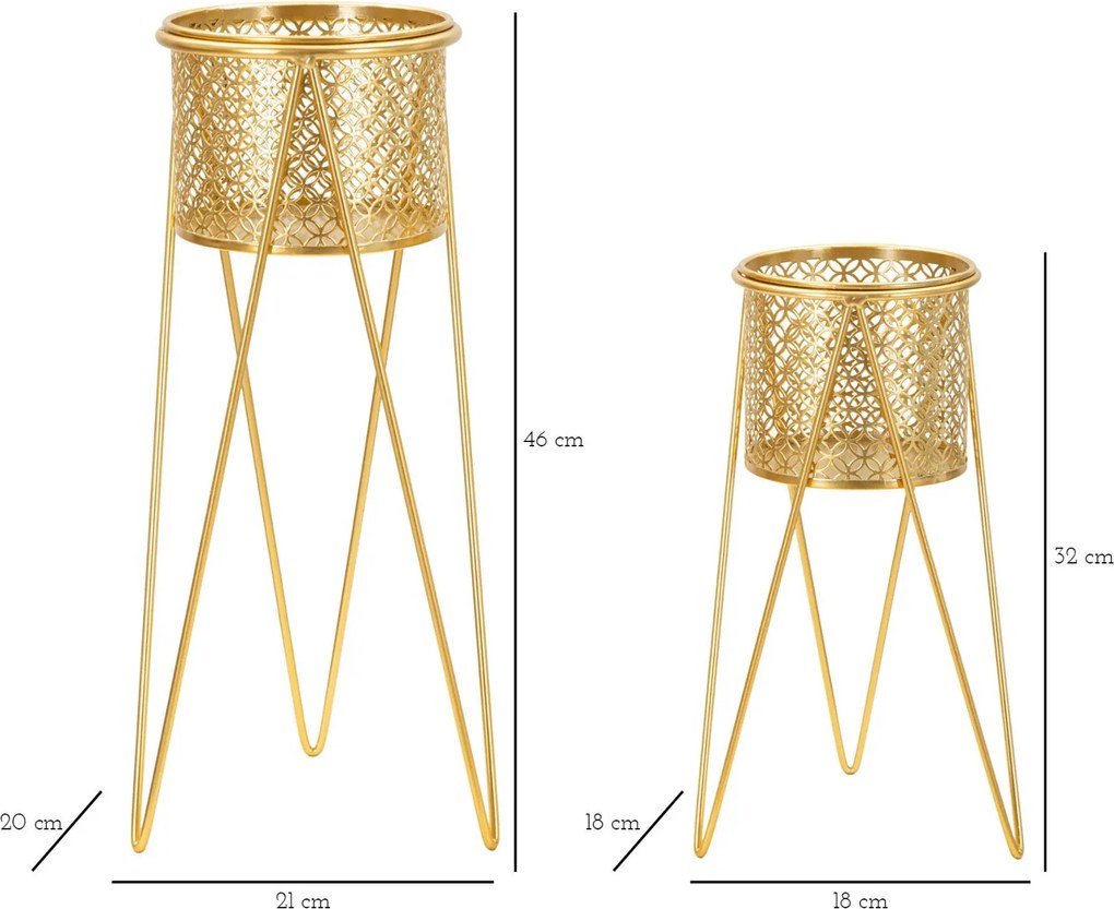 CONJUNTO DE 2 PORTA-VASOS NAT DOURADO 21X20X46-18X18X32 CM (PLANTAS NÃO INCLUIDAS)