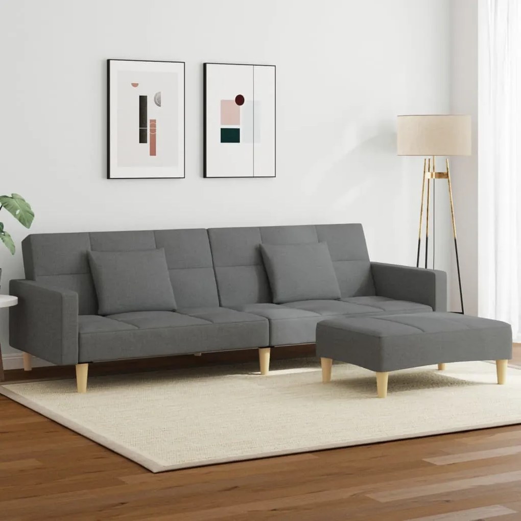vidaXL Sofá-cama de 2 lugares c/ apoio de pés tecido cinzento-escuro