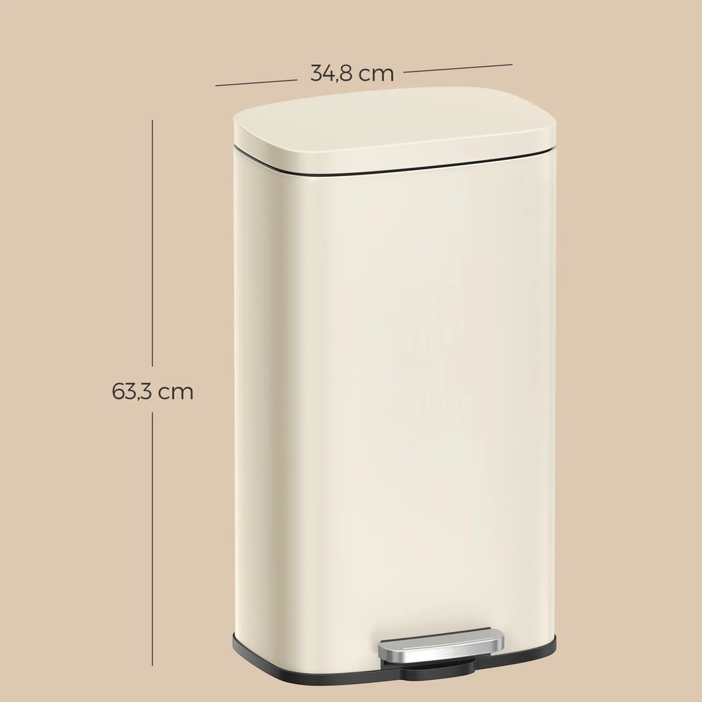 Caixote do lixo 30 litros com pedal para cozinha 34,8 x 29,7 x 63,3 cm Bege areia