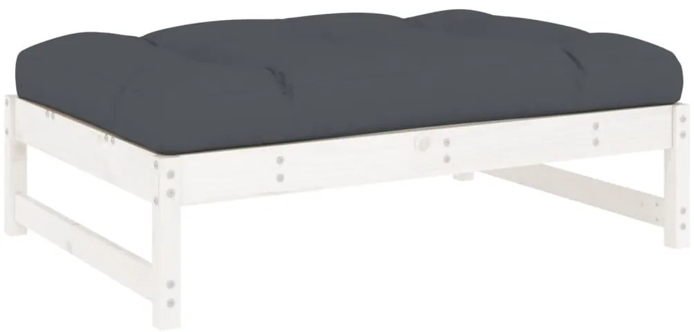 2pcs conjunto lounge jardim c/ almofadões madeira maciça branco