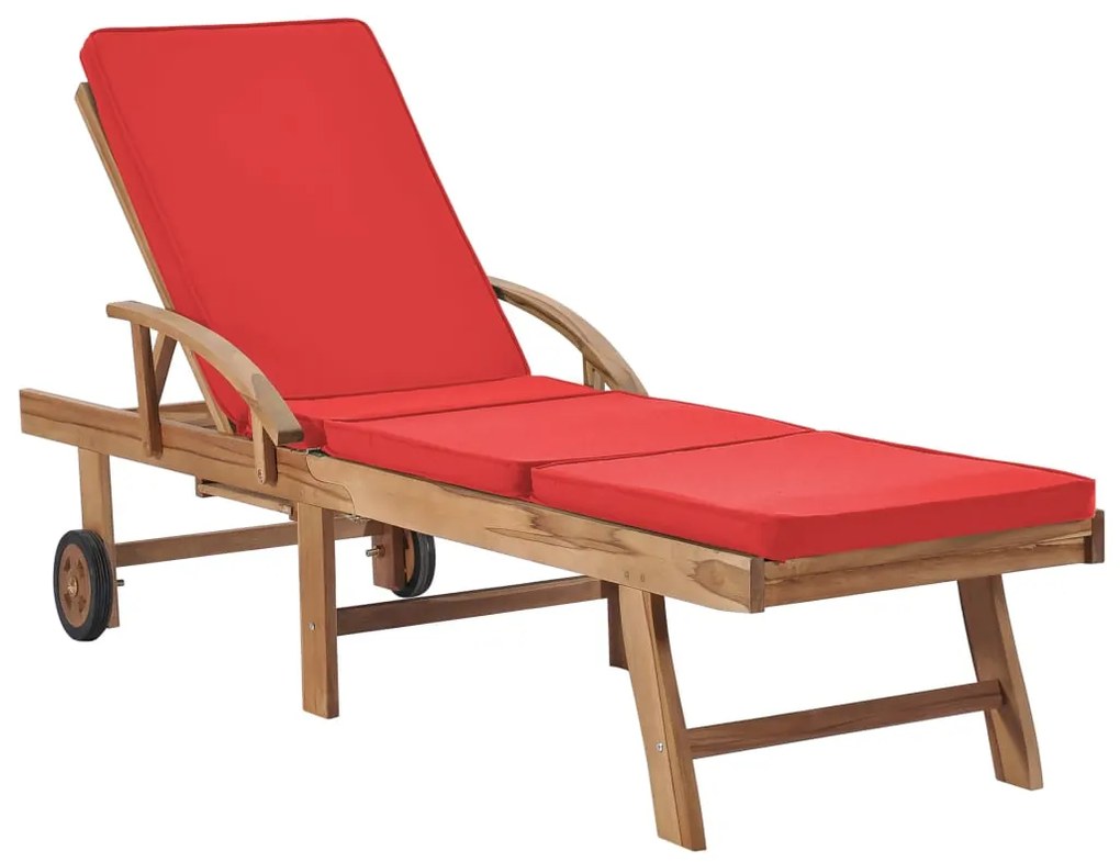 Espreguiçadeiras c/ almofadões 2 pcs teca maciça vermelho