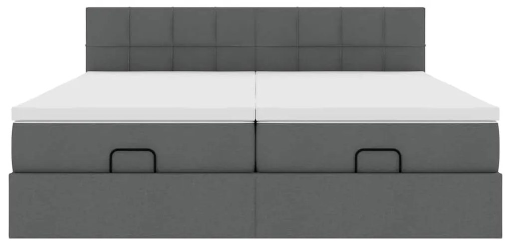 Estrutura de cama otomana com colchões tecido cinzento escuro