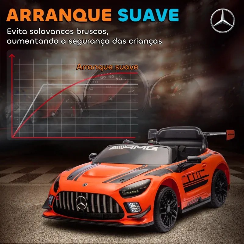 Carro Elétrico para Crianças Mercedes-AMG GT3 Evo12V com Controlo Remoto 2,4G e Motor Duplo 115x66x44 cm Laranja