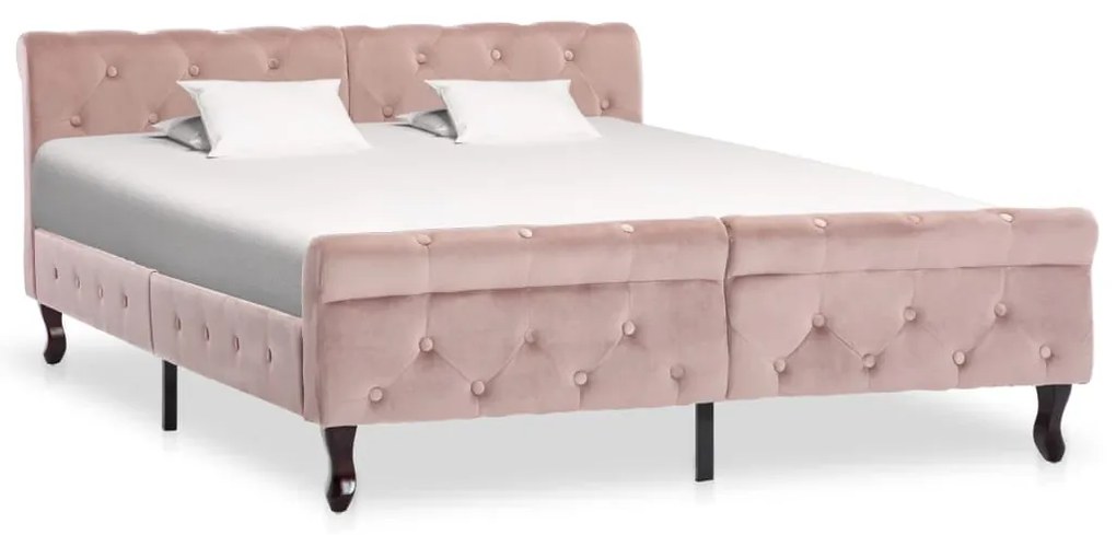 Estrutura de cama 140x200 cm veludo cor-de-rosa