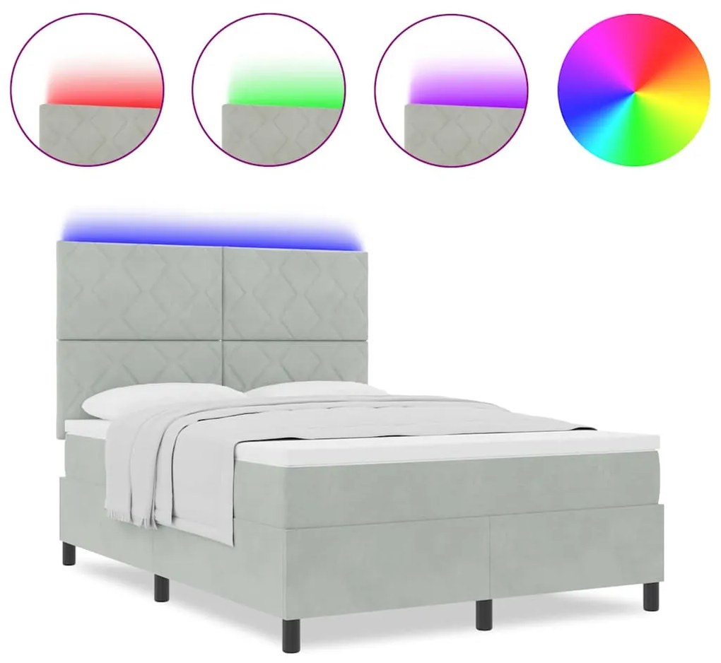 Cama Box Spring vidaXL com Colchão e Luz LED Cinzento Claro 160x200 cm