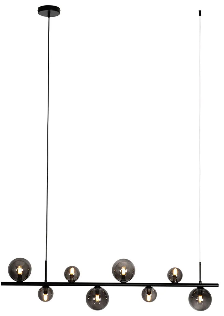 Candeeiro de suspensão preto com vidro fumê oblongo 8 luzes - Monaco