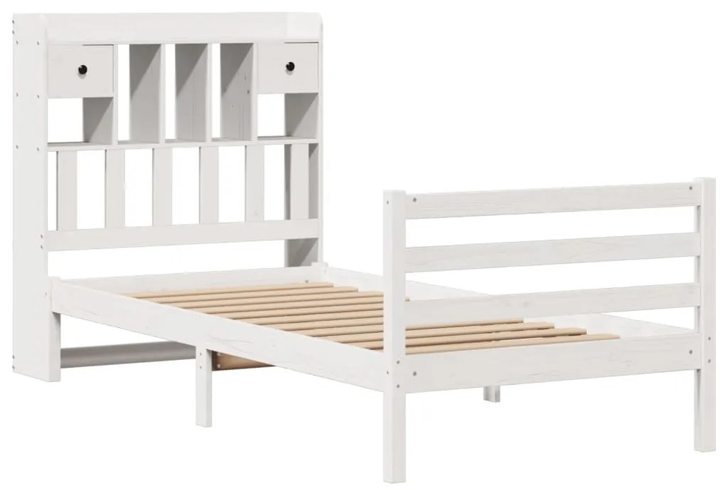 Cama com estante sem colchão 100x200 cm pinho maciço branco
