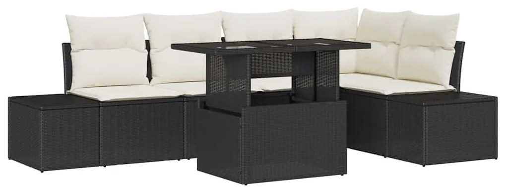 Sofá de Jardim 6 Peças com Almofadas em Rattan Poli Preto