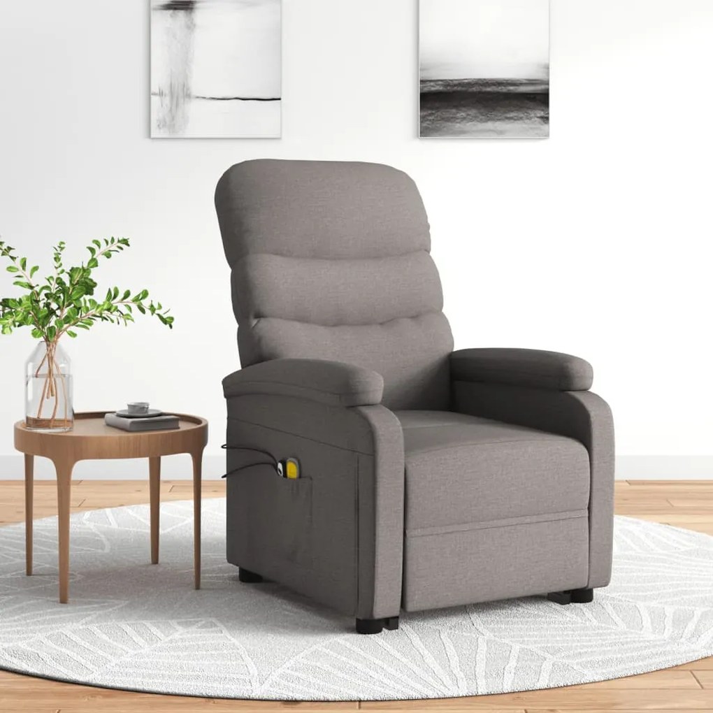 vidaXL Poltrona de massagens tecido cinzento-acastanhado