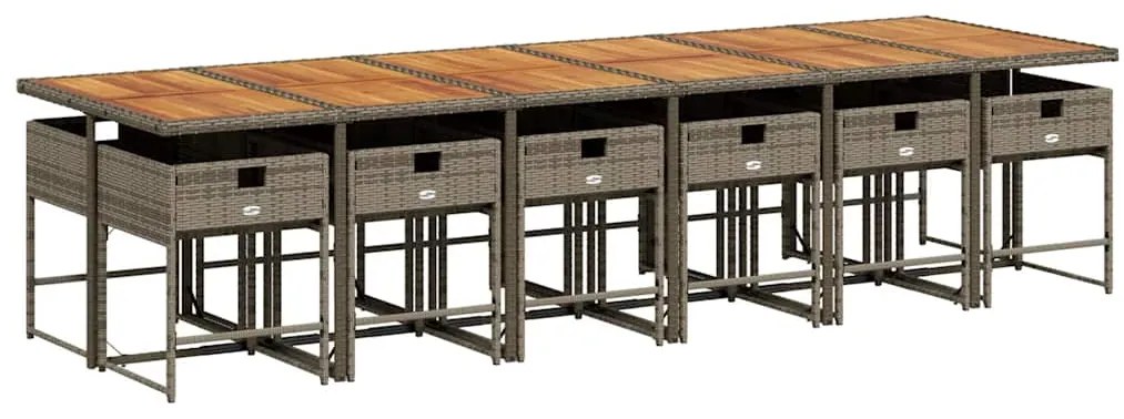 13 pcs conjunto jantar p/ jardim c/ almofadões vime PE cinzento