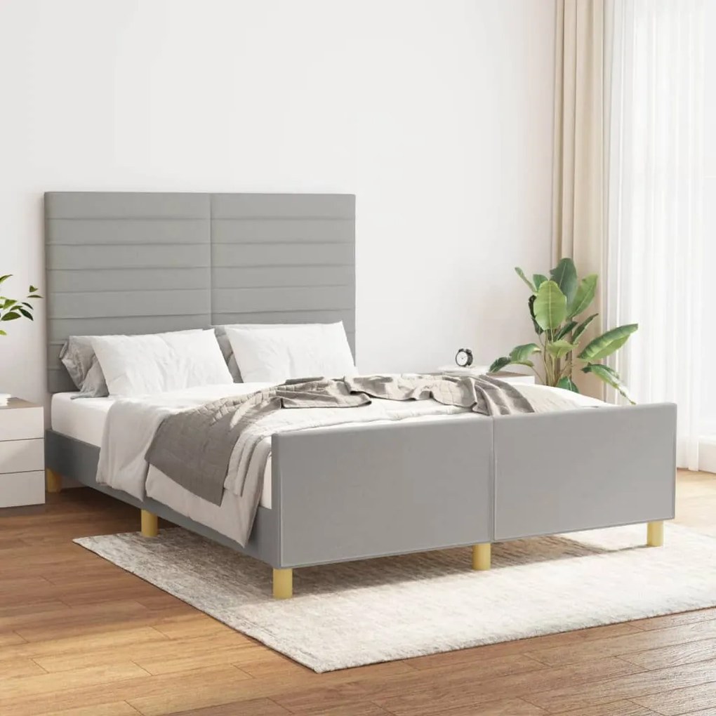 Estrutura de cama sem colchão 140x200 cm tecido cinzento-claro