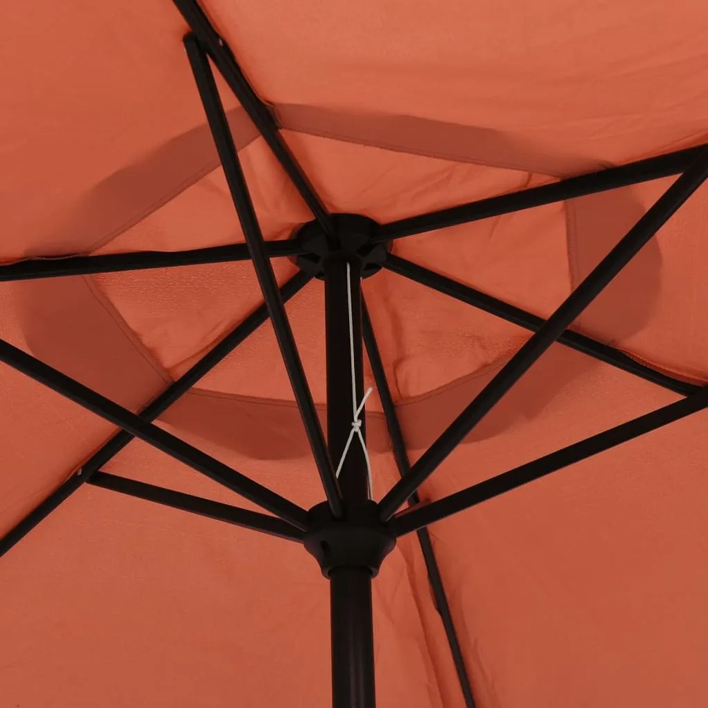 Guarda-sol de jardim c/ luzes LED e poste aço 300 cm terracota