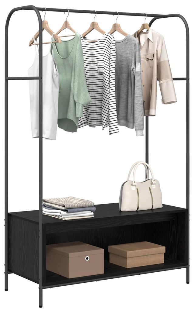 Porte-Roupas com Prateleiras Carvalho Preto 100x44x160 cm