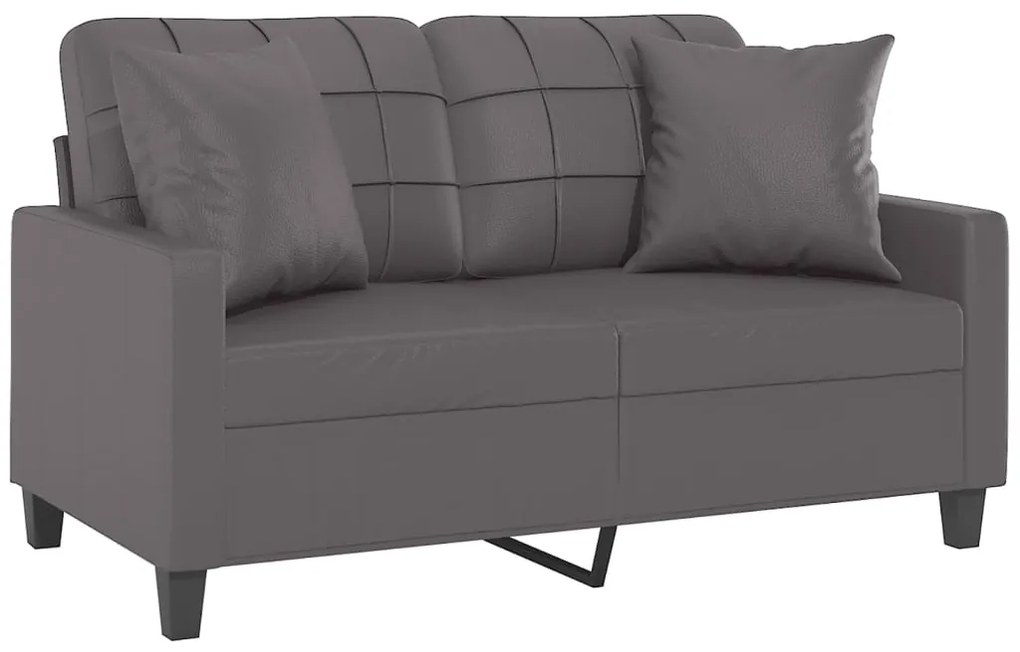 Sofá 2 lugares + almofadas decorativas 120cm couro artif. cinza