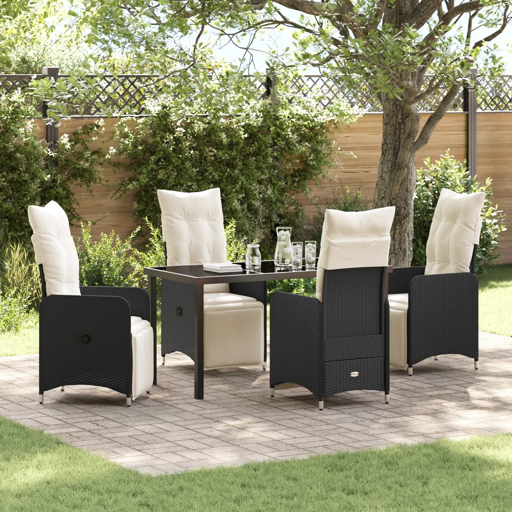 vidaXL Conjunto de Jantar de Jardim 5 Peças com Almofadas Preto Vime PE.