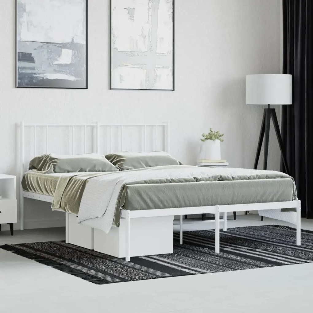 Estrutura de cama com cabeceira 150x200 cm metal branco