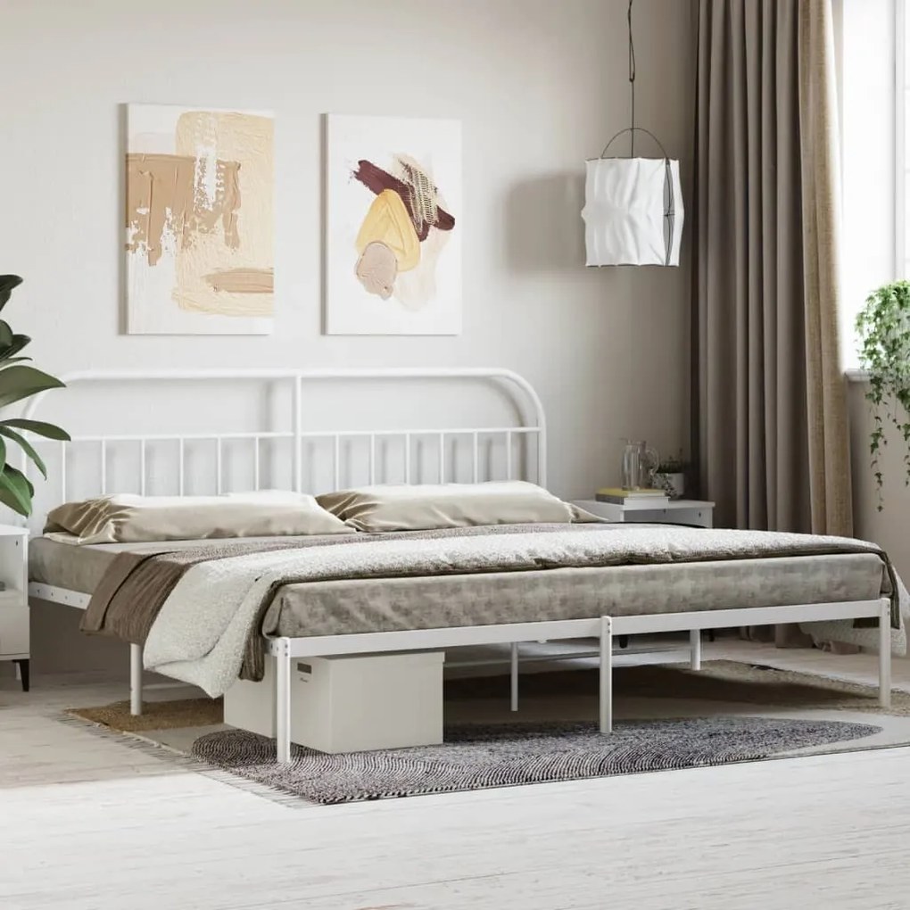 Estrutura de cama com cabeceira 193x203 cm metal branco