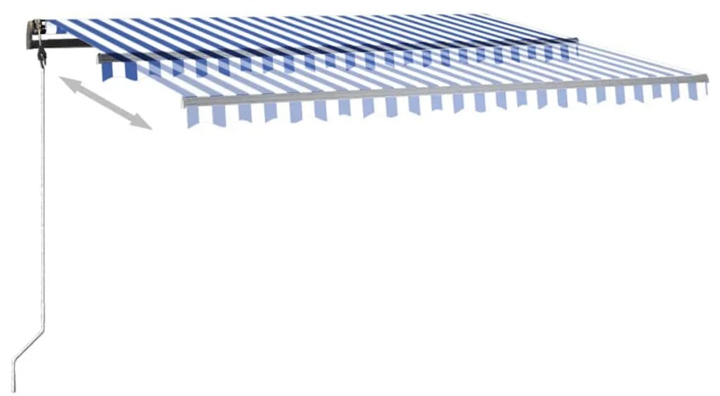 Toldo retrátil manual com LED 450x350 cm azul e branco