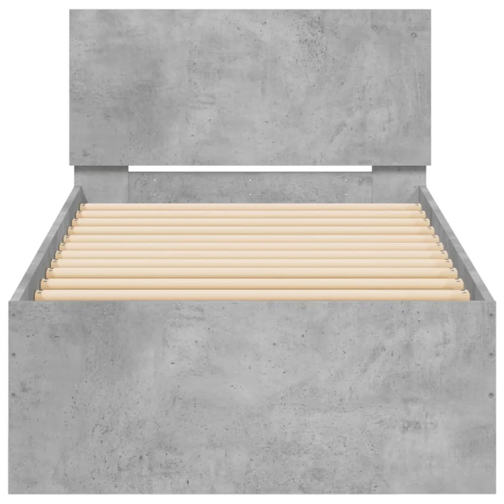 Estrutura de cama c/ cabeceira/luzes LED 90x200cm cinza cimento