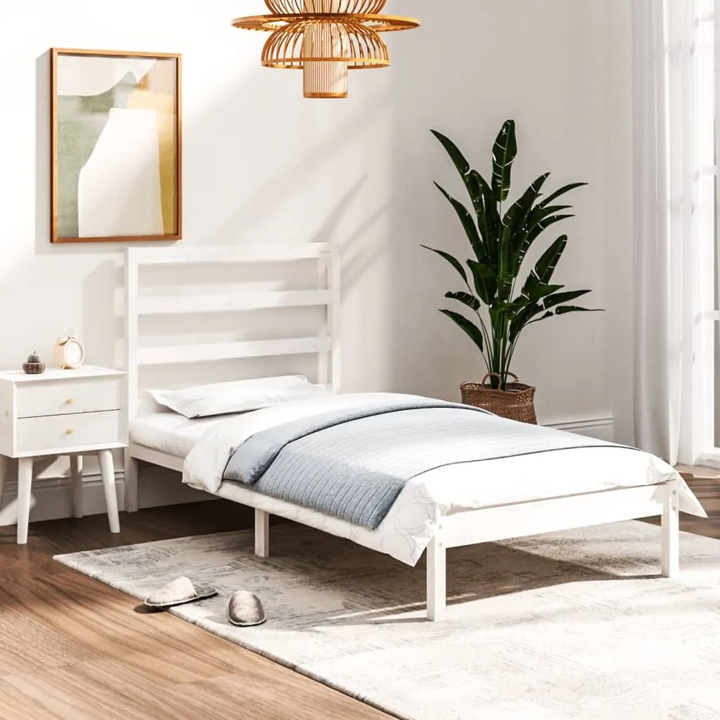 Estrutura cama de solteiro 90x190 cm madeira maciça branco