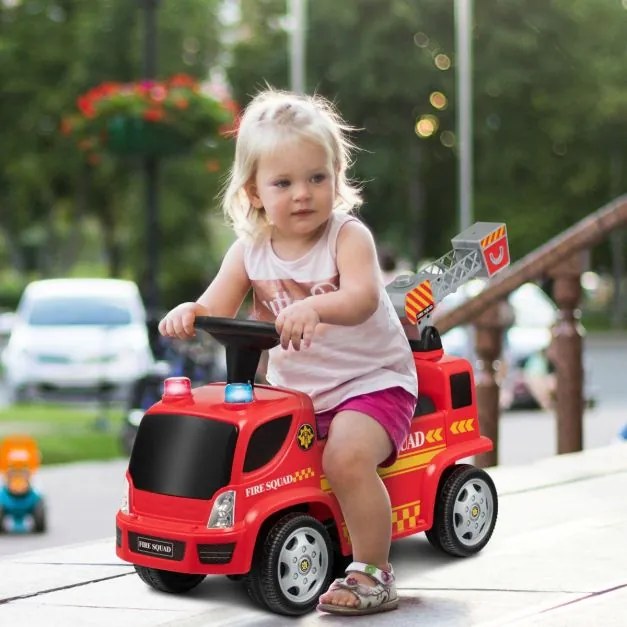 Andarilho para crianças 18-36 meses Carro de bombeiros com faróis de bolha e sons de sirene e música 86 x 28 x 48,5 cm Vermelho