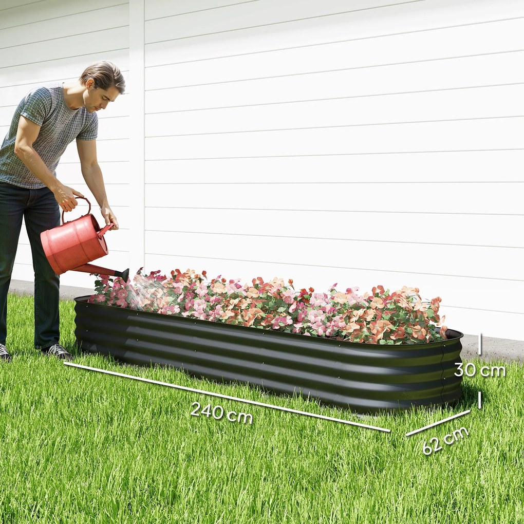Floreira elevada de jardim em aço, modular, para legumes, plantas e flores, 240 x 62 x 30 cm