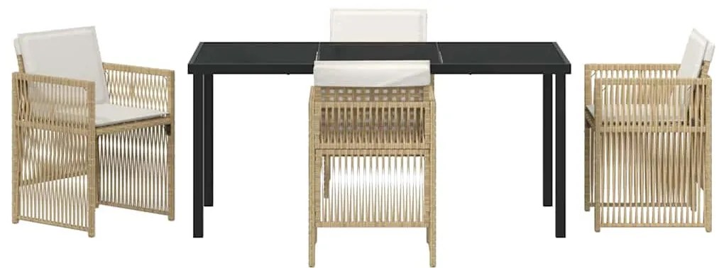 Conjunto de Jantar de Jardim com 5 Peças e Almofadas em Rattan Bege