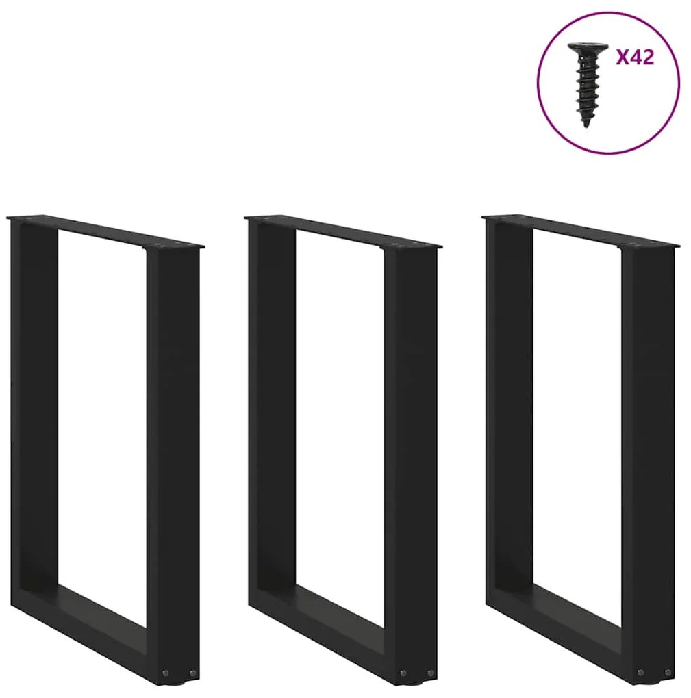 Pés para mesa de jantar em formato de U, 3 peças, preto, 70x(72-73) cm