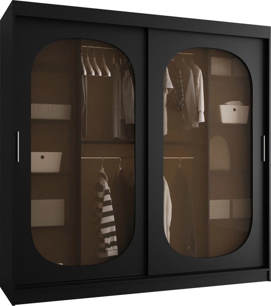 Roupeiro Hartford 521, Preto, 200x200x62cm, 159 kg, Portas para roupeiro: Deslizante, Número de prateleiras: 9, Número de prateleiras: 9