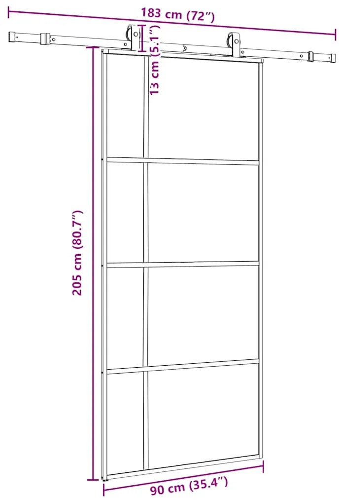 Porta deslizante c/ conj. ferragens 90x205cm vidro ESG preto