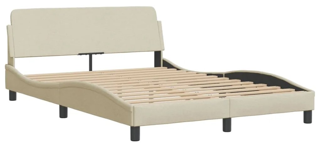 Estrutura de cama c/ cabeceira tecido cor creme 140x190 cm