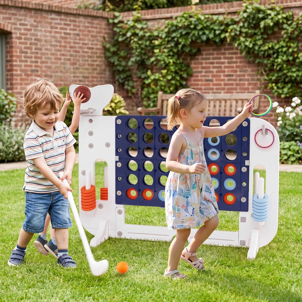 Jogo Infantil 4 em 1, 140 x 47 x 108 cm, Altura Regulável, Azul-marinho