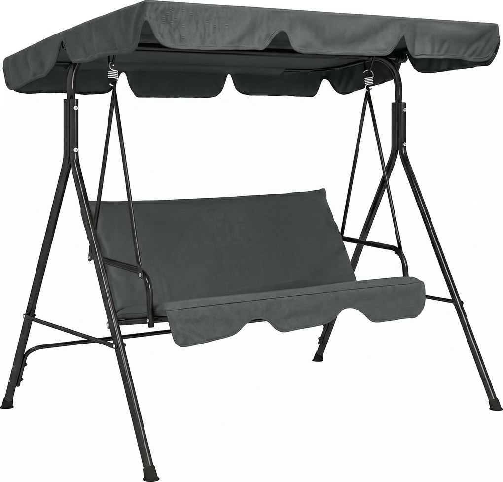 Outsunny Baloiço de Jardim de 3 Lugares com Almofada Toldo Ajustável e Estrutura de Aço para Balcão Terraço 172x110x153 cm Cinza | Aosom Portugal