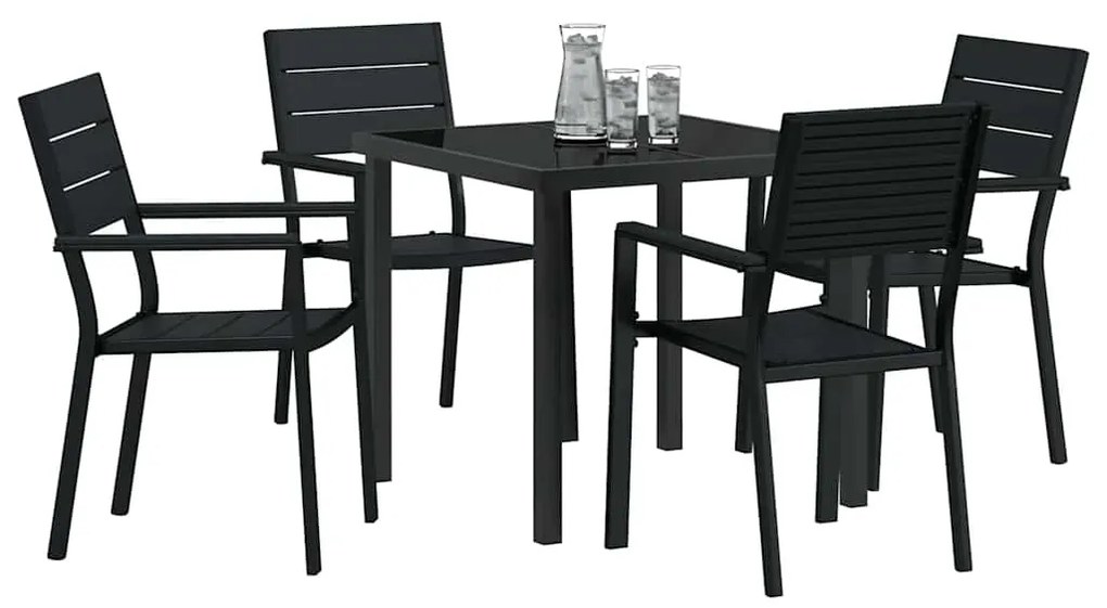 Conjunto de Jantar para Jardim com 5 Peças em HDPE Preto