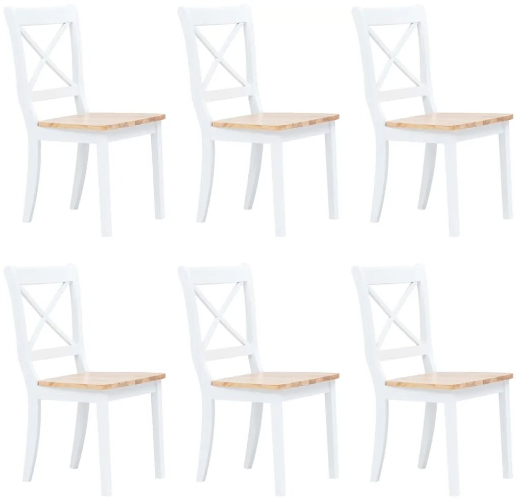 vidaXL Cadeiras de jantar 6pcs seringueira maciça branco/madeira clara