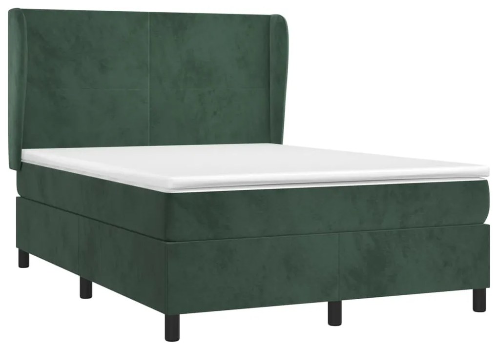 Cama com molas/colchão 140x190 cm veludo verde-escuro