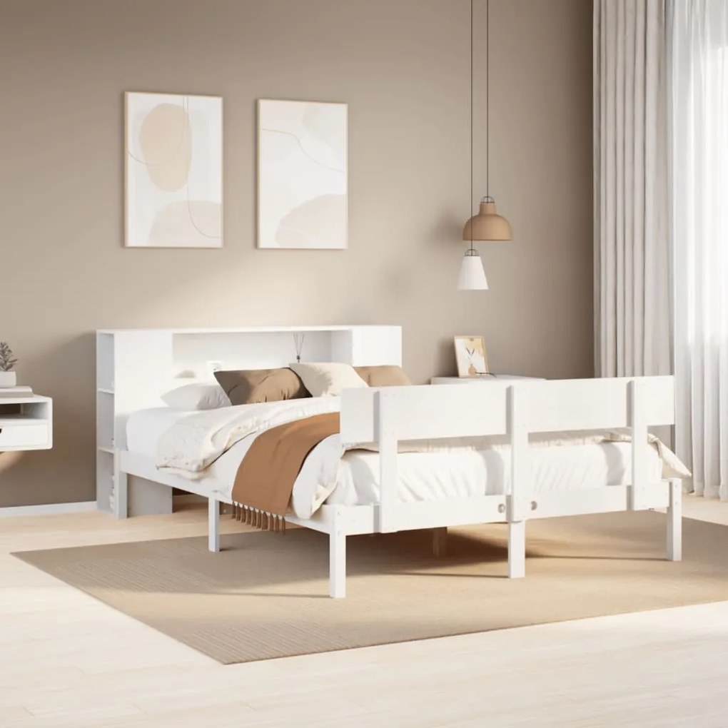 Cama com estante sem colchão 120x190 cm pinho maciço branco