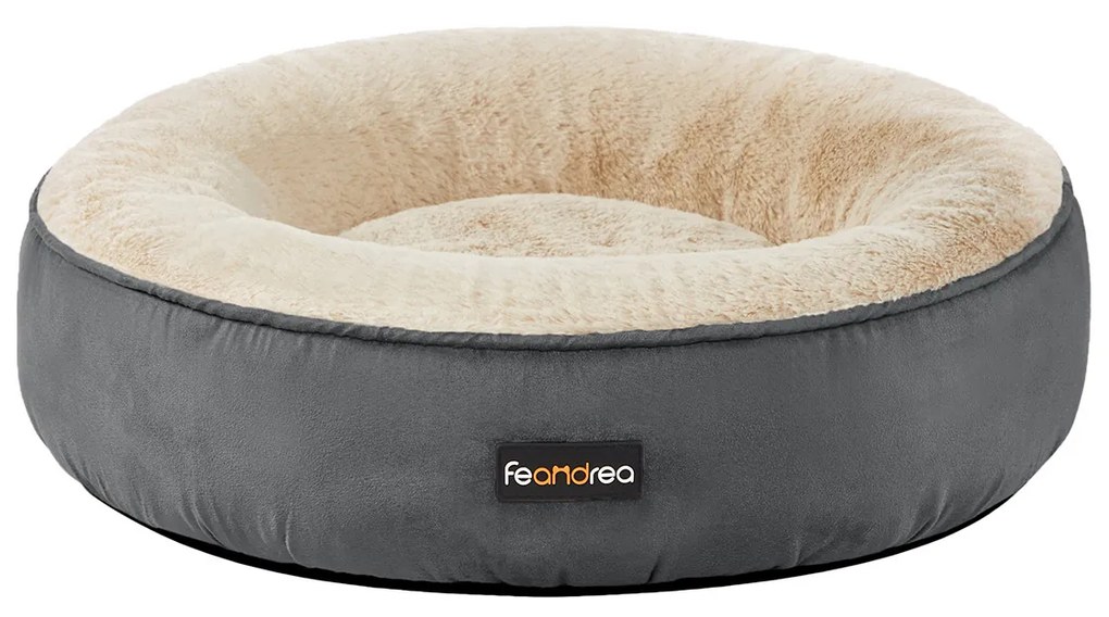 Cama redonda para animais de estimação com borda elevada | FEANDREA | 50 x 50 x 18 cm | cinzento|bege | PGW050G02.