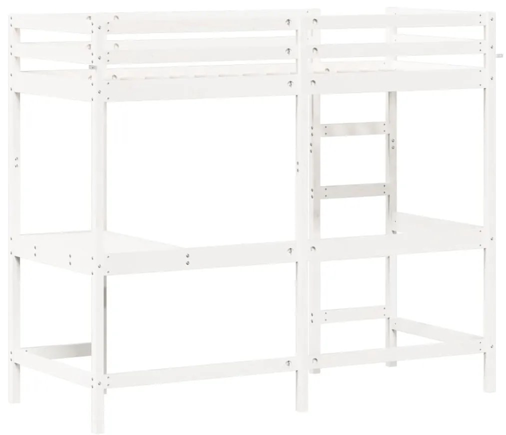 Cama alta com secretária 75x190 cm pinho maciço branco