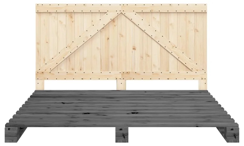 Estrutura de cama com cabeceira 200x200 cm pinho maciço cinza