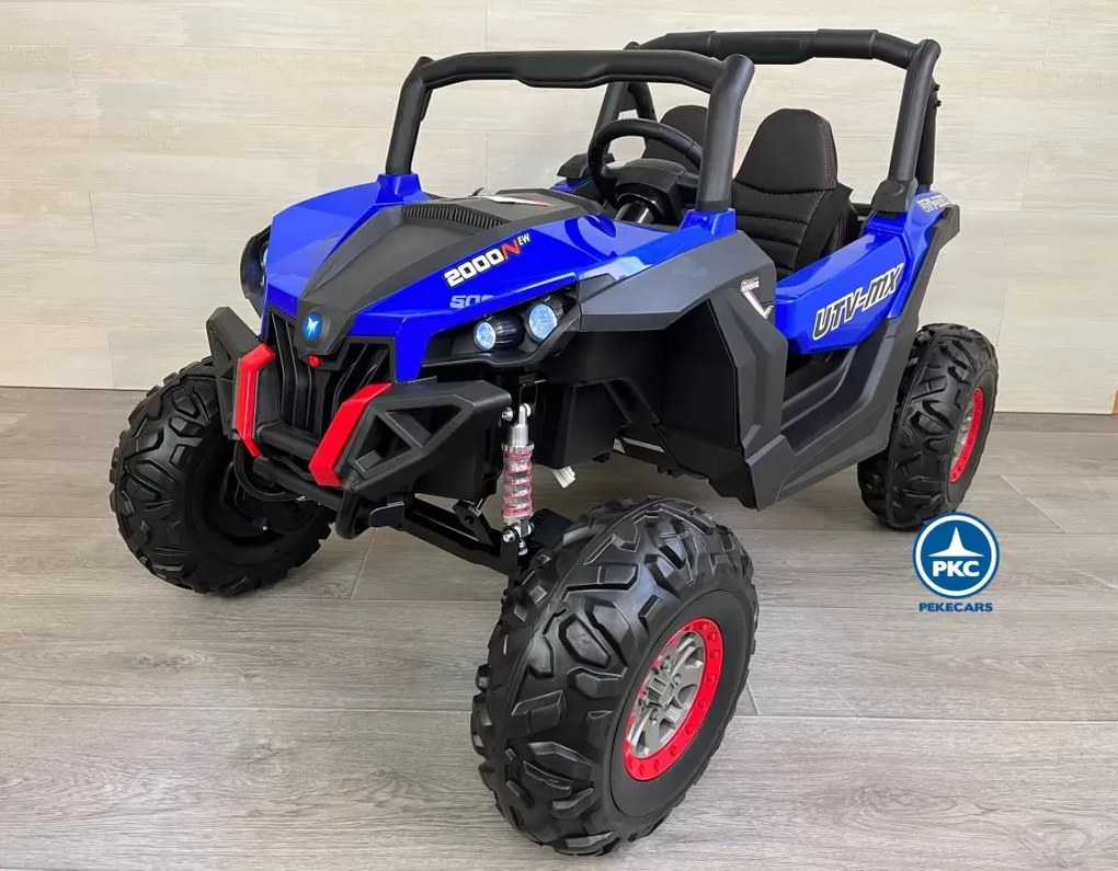 Carro elétrico para crianças Todo terreno Buggy UTV 4x4 MP4 12V 2 Lugares Azul