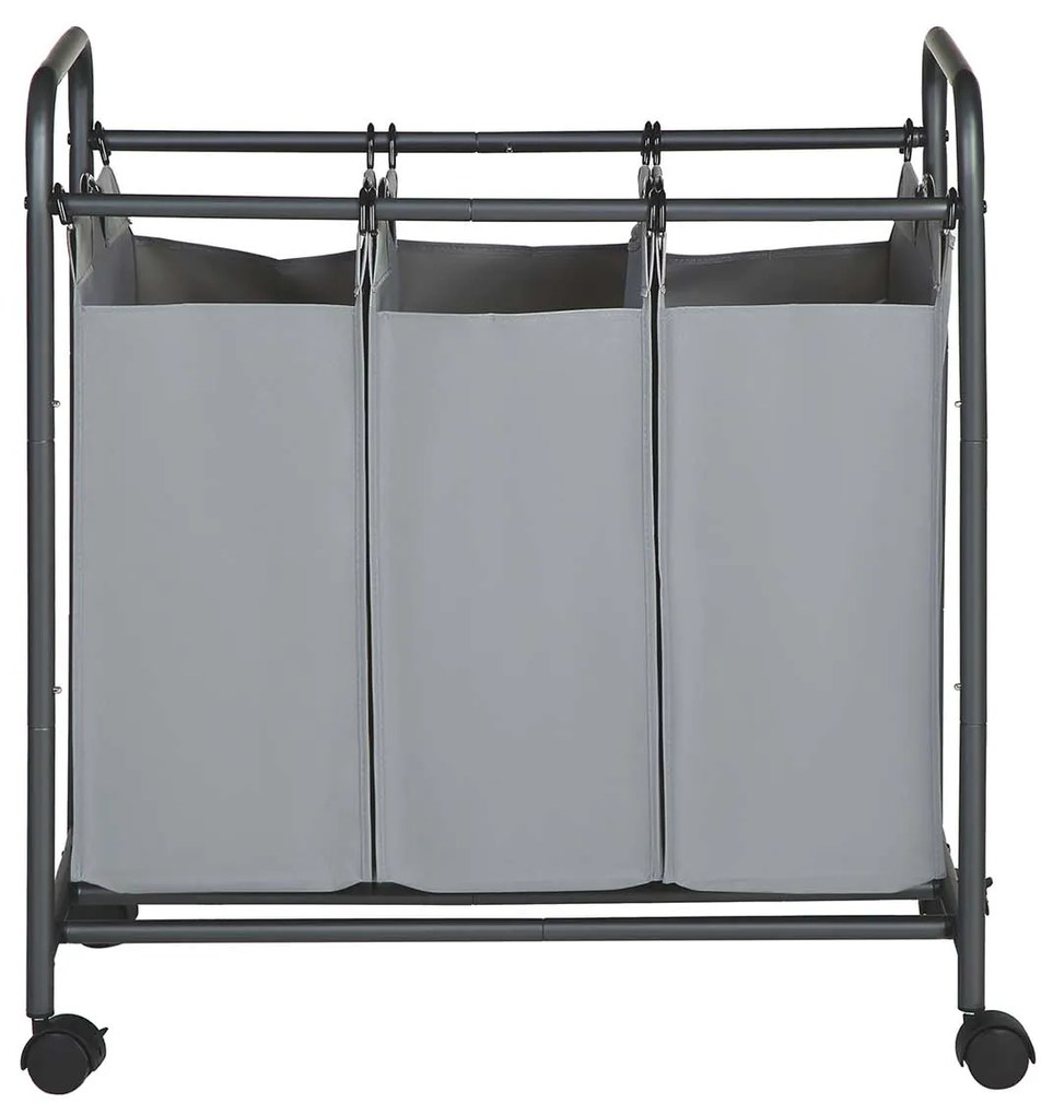 Separador de roupas com rodinhas SONGMICS, Cesto de roupas com 3 sacos removíveis, Carrinho de roupas, Organizador de brinquedos com rodas, Resistente, 3 x 44L, Cinza LSF003GS