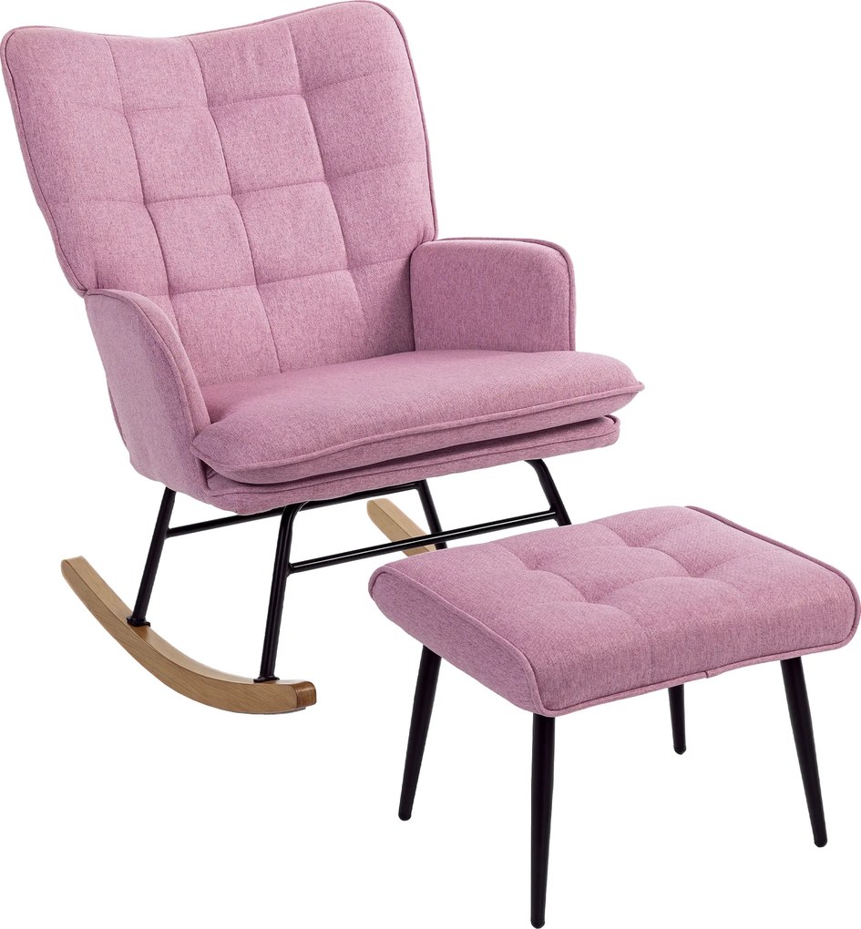 HOMCOM Conjunto de Poltrona Baloiço com Apoio para os Pés Poltrona Relax com Almofada Acolchoada e Anti-Tombo 64x89x90 cm Rosa | Aosom Portugal