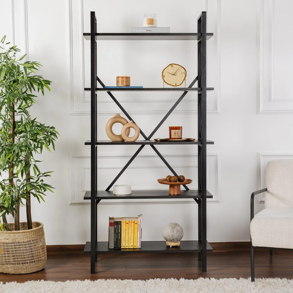 Estante Elysian – Preto Madeira – 90x180x33,5 cm