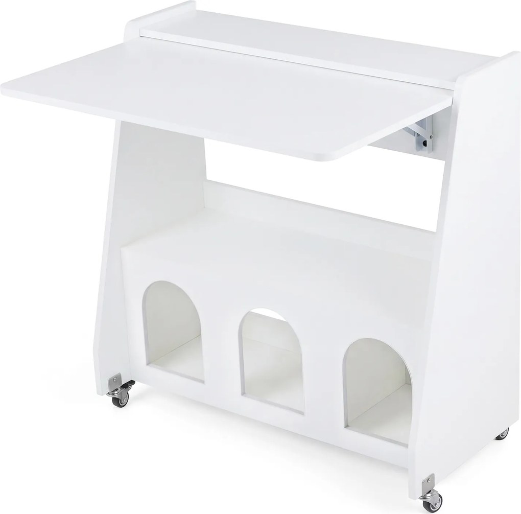 Secretária para Computador com Rodas, 78,5 x 57,5 x 80 cm, Ala Lateral Dobrável, Branco