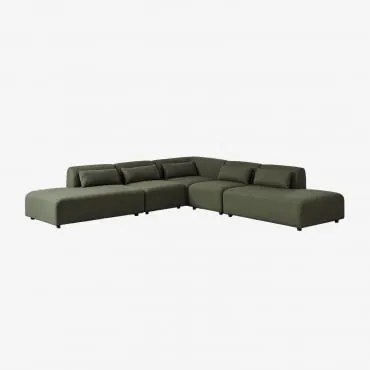 Sofá Modular De Canto Em L De 5 Peças Com Duplo Divã Fogler Tecido Pele De Borrego Verde Sálvia - Sklum