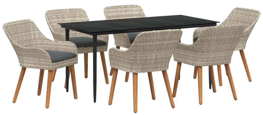 vidaXL Conjunto de Jantar para Jardim 7 pcs Cinzento-claro vime PE