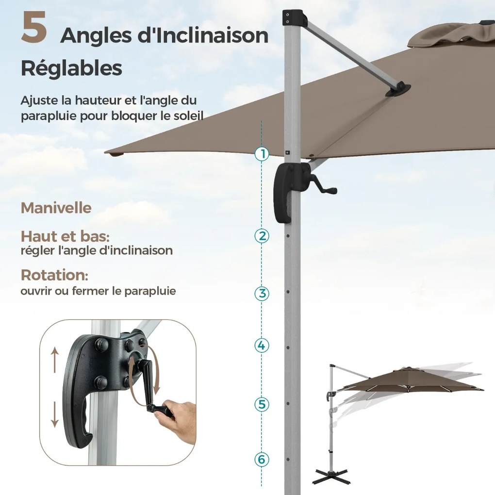 Guarda-sol para área externa de 325 cm com rotação de 360° - Bege