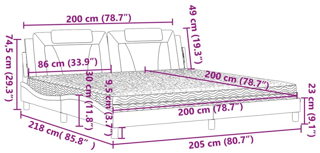 Cama com colchão 200x200 cm couro artificial cappuccino